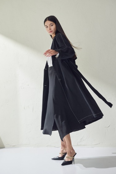 ﻿ Stitch back button point trench_Black